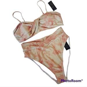 NWT Ibiza Beige and Peach Shimmer Highwaist bikini set XL